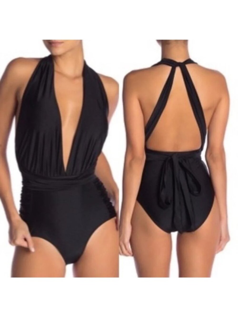 🆕NICOLE MILLER Convertible Plunge One-Piece Swimsuit Medium Black